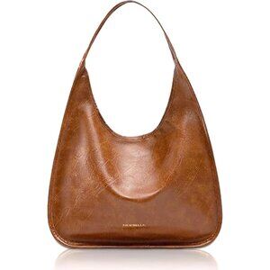 Newbella Women's Brown Soft PU Leather Shoulder Tote Hobo Purses with Zipper